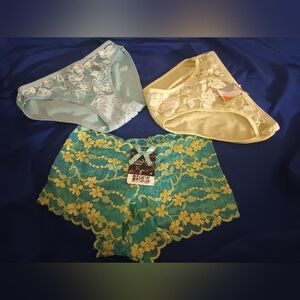 Mamia Women's Lace Panties - Blue, Yellow, Green